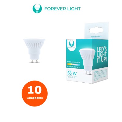 Lampadina 10 PZ LED Luce Calda Naturale Fredda GU10 10W 4500K 900lm Ceramica Forever Light - NATURALE