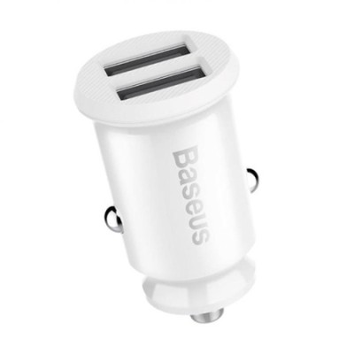 CARICABATTERIA DA AUTO BASEUS "GRAIN CAR CHARGER" 2X USB 5V 3.1A (BIANCO)