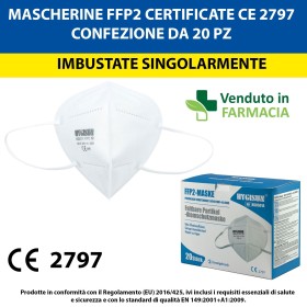 Mascherine protettive facciali FFP2 Certificata CE bianche conf. 20 pezzi singolarmente imbustati