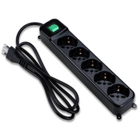 MULTIPRESA TECNOWARE 5 POSTI inclinati 45° Tipo Schuko/Italia 10/16A, + INTERRUTTORE Spina Ingresso Italia,Nera FMP5IIG